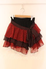 ALGONQUINS / シフォンティアード巻きスカート  ブラック×レッド O-25-12-16-042-AL-SK-IG-OS