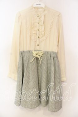 画像1: axes femme / 千鳥スカートドッキングワンピース  アイボリー×サックス O-25-12-16-024-AX-OP-IG-OS