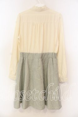 画像2: axes femme / 千鳥スカートドッキングワンピース  アイボリー×サックス O-25-12-16-024-AX-OP-IG-OS