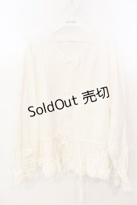 KETTY / フリルリボンノーカラーブラウス  シロ O-25-12-17-029-EL-BL-IG-OS