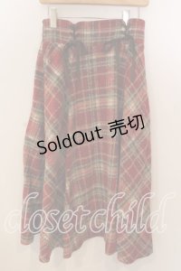 axes femme / レースアップ起毛チェックスカート  アカ系 O-25-12-17-069-AX-SK-IG-OS
