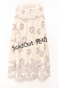 KETTY / フラワーリースプリントスカート  アイボリー×アカ O-25-12-17-019-EL-SK-IG-OS