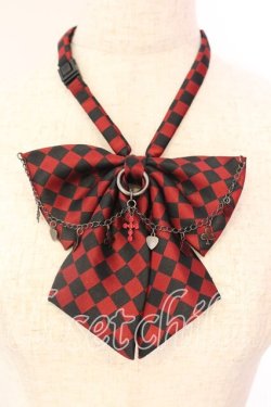 画像1: PEACE NOW / チャーム付ダイヤ柄リボンタイ  レッド×ブラック O-25-12-18-063-PU-AC-IG-OS