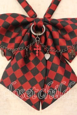 画像2: PEACE NOW / チャーム付ダイヤ柄リボンタイ  レッド×ブラック O-25-12-18-063-PU-AC-IG-OS
