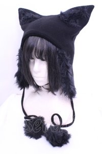 HELL CAT PUNKS / 猫耳ビーニーキャップ  ブラック O-25-12-18-1040-PU-AC-IG-OS