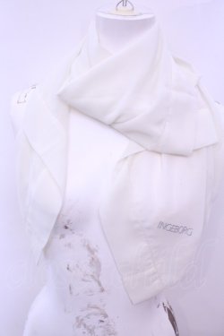 画像1: INGEBORG / ロゴ刺繍スクエアストール  シロ O-25-12-18-1044-LO-ZA-IG-OS