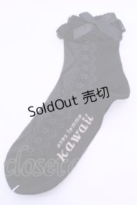 axes femme kawaii / 透かしレースアップ柄ソックス  クロ O-25-12-18-1081-AX-ZA-OW-OS