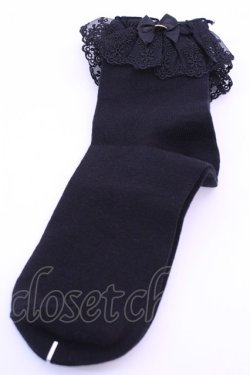 画像1: Amavel / チャーム付レースクルーソックス  クロ O-25-12-18-1027-CA-ZA-IG-OS