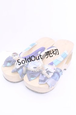 画像1: Empty wardrobe / 和柄下駄風サンダル L ナチュラル×ブルー O-25-12-18-1033-LO-SH-OW-OS