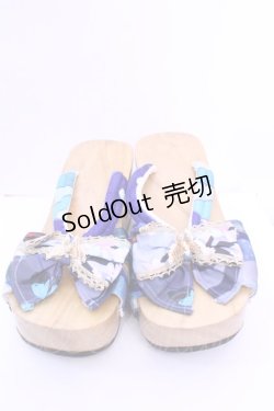 画像2: Empty wardrobe / 和柄下駄風サンダル L ナチュラル×ブルー O-25-12-18-1033-LO-SH-OW-OS