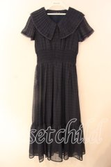 an another angelus / プリーツフリル衿シアーチェックワンピース F ネイビー O-25-12-18-082-CA-OP-OW-OS