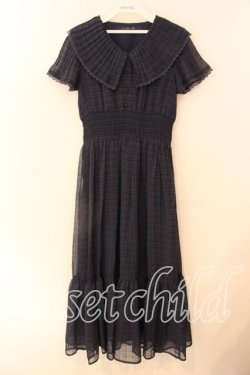 画像1: an another angelus / プリーツフリル衿シアーチェックワンピース F ネイビー O-25-12-18-082-CA-OP-OW-OS