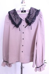 Rojita / リボン付き配色レース衿長袖ブラウス  ピンク O-25-12-18-2051-LO-BL-IG-OS