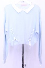 画像1: Honey Cinnamon / レースアップ襟付きショートニット  サックス O-25-12-18-2030-LO-TO-IG-ZT480 (1)