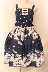 axes femme kawaii / 桜柄ジャンパースカート M ネイビー O-25-12-18-002-AX-OP-OW-OS