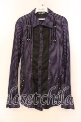 SEX POT ReVeNGe / ストライプスタッズブラウス Ｌ パープル×ブラック O-25-12-18-016-SP-BL-IG-OS