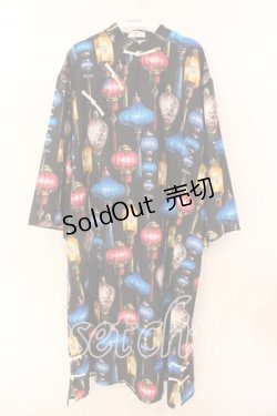 画像1: Drug Honey / 中華提灯柄チャイナワンピース  ブラック×マルチ O-25-12-18-020-PU-OP-IG-OS