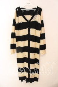 GHOST of HARLEM / ダメージボーダーロングカーディガン  アイボリー×ブラック O-25-12-18-025-GL-TO-IG-OS