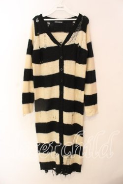 画像1: GHOST of HARLEM / ダメージボーダーロングカーディガン  アイボリー×ブラック O-25-12-18-025-GL-TO-IG-OS