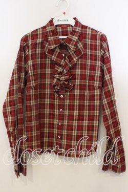 画像1: PINK HOUSE / フリル使いチェックブラウス L アカ O-25-12-19-033-LO-BL-OW-OS