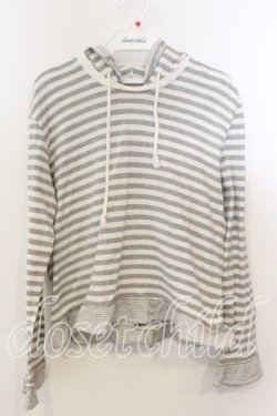 画像1: WONDERFUL WORLD / フード付きボーダーカットソー  シロ×グレー O-25-12-19-042-LO-TO-OW-OS