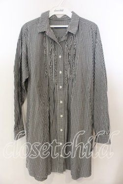 画像1: PINK HOUSE / ピコフリル使いギンガムチェックシャツワンピース  クロ O-25-12-19-055-LO-OP-OW-OS