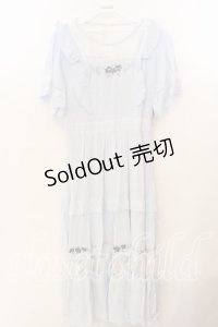 axes femme POETIQUE / フラワー刺繍ピナフォアワンピース M サックス O-25-12-19-011-AX-OP-OW-OS