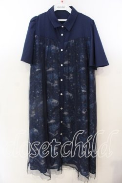 画像1: axes femme / 夏の星空チュールシャツワンピース F ネイビー O-25-12-19-002-AX-OP-OW-OS