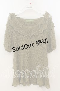 WONDERFUL WORLD / お花モチーフ使い透かし編み半袖ニット  グリーン O-25-12-19-025-LO-TO-OW-OS