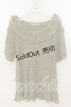 画像1: WONDERFUL WORLD / お花モチーフ使い透かし編み半袖ニット  グリーン O-25-12-19-025-LO-TO-OW-OS