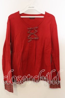 画像1: WONDERFUL WORLD / タータン切替カットソー  アカ O-25-12-19-027-LO-TO-OW-OS