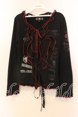 画像1: MAD / 英字ptラッフルフリルカットソー L ブラック×レッド O-25-12-20-034-PU-TO-OW-OS