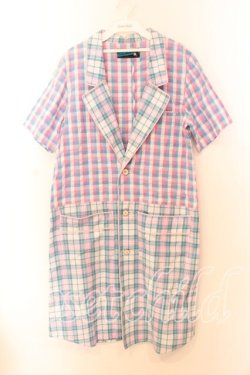 画像1: Candy Stripper / マドラスチェックロングジャケット Ｓ ホワイト×サックス×ピンク O-25-12-20-063-PU-OP-IG-OS