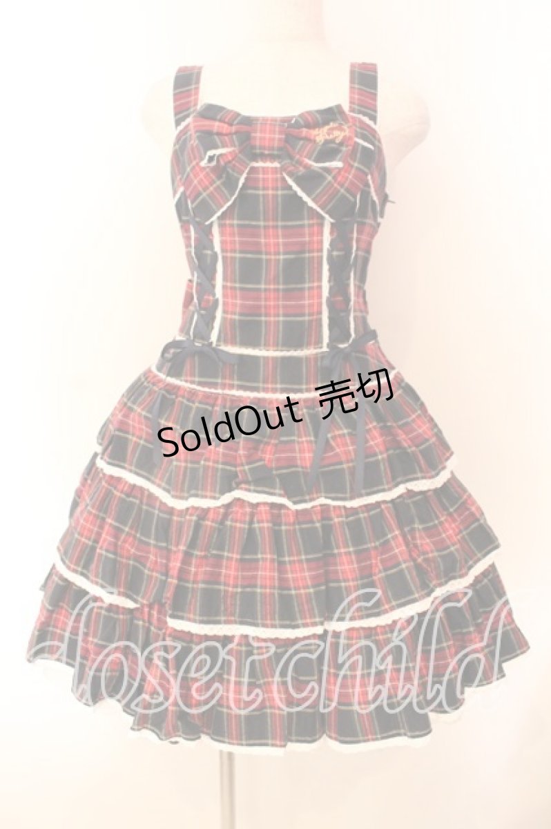 画像1: Angelic Pretty / Fancyタータンチェックジャンパースカート  ネイビー×アカ O-25-12-20-015-AP-OP-OW-OS (1)