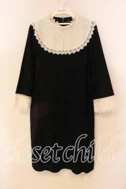 画像1: Jane Marple / Voile and lace york trapeze dress　ワンピース M クロ×シロ O-25-12-22-046-JM-OP-OW-OS