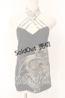 画像1: Qutie Frash / ドラゴンサテンクロスキャミ  ブラック×シルバー O-25-12-22-070-QU-TO-IG-OS