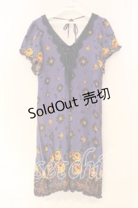 axes femme / Vネック花柄ワンピース  ネイビー O-25-12-22-1007-AX-OP-IG-OS