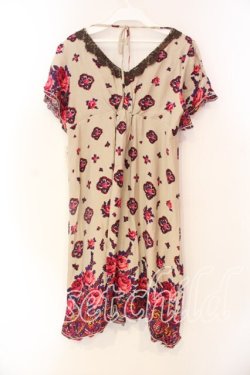 画像2: axes femme / Vネック花柄ワンピース M ベージュ O-25-12-22-1012-AX-OP-IG-OS