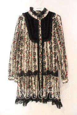 画像1: axes femme / 花柄フロッキーシフォンワンピース  オフ×クロ O-25-12-22-1016-AX-OP-IG-OS