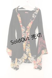 Qutie Frash / サイドレースアップ着物カーデ  ブラック×オレンジ O-25-12-22-076-QU-TO-IG-OS