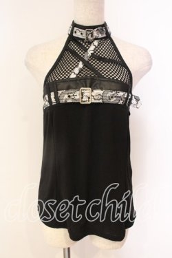 画像1: Qutie Frash / ホルターキャミ  ホワイトドラゴンサテン×ブラック O-25-12-22-006-QU-TO-IG-OS