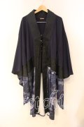 Qutie Frash / 和柄切り替え着物ロングカーディガン  ブルー O-25-12-22-096-QU-JA-OW-OS