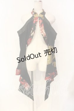 画像1: Qutie Frash / チャイナオフショル着物カーデ  ブラック×レッド O-25-12-22-098-QU-TO-OW-OS