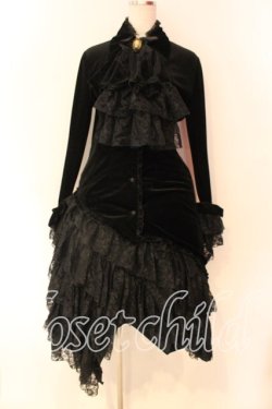 画像1: MARBLE / ゴシックエレガンス調アシンメトリー堕天使ドレスセット  黒ベロア×黒レースフリル×アンティークゴールドカメオ O-25-12-22-002-GO-OP-IG-OS