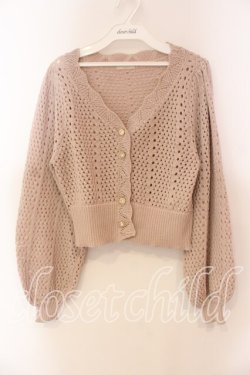 画像1: axes femme POETIQUE / 透かし編みショートニットカーデ Ｍ ピンク O-25-12-22-021-AX-TO-IG-OS