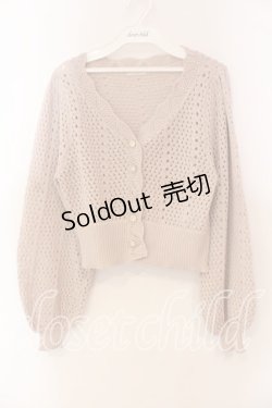 画像1: axes femme POETIQUE / 透かし編みショートニットカーデ Ｍ ピンク O-25-12-22-021-AX-TO-IG-ZT399