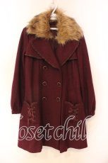 画像1: axes femme / ファー衿ポケットレースアップコート M ワイン O-25-12-23-038-AX-CO-IG-ZTC030 (1)