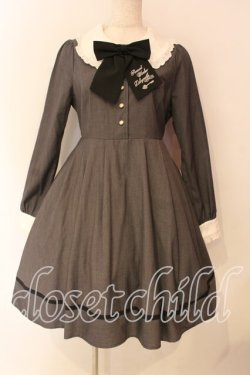 画像1: Amavel / リボンタイ付きストライプワンピース F グレー O-25-12-23-051-CA-OP-YM-OS