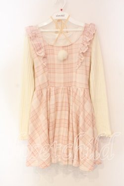 画像1: LIZ LISA / ロゴ刺繍ニット切り替えワンピース  ピンク×オフ O-25-12-23-065-LO-OP-IG-OS