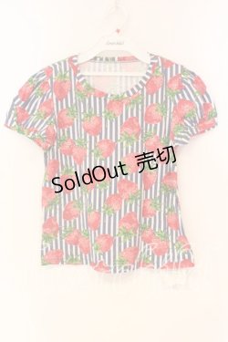 画像1: Jane Marple / ストロベリー meets ストライプのパフTシャツ Ｍ ネイビー×シロ O-25-12-23-069-JM-TS-IG-ZT108